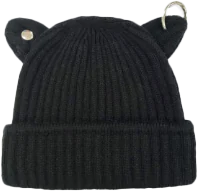 Black knitted beanie with ears