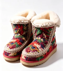 Colourful knitted snow boots