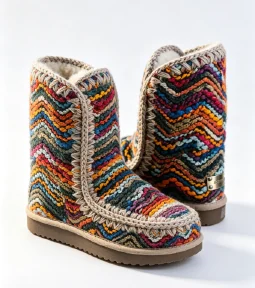 Multicolour jacquard knit boots