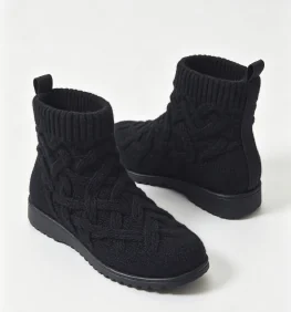 Black cable knit ankle boots