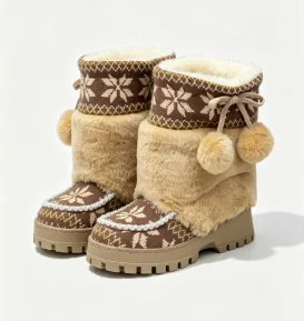 Fur lined jacquard winter boots