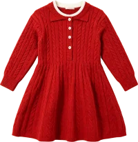 Girls' red cable knit dress